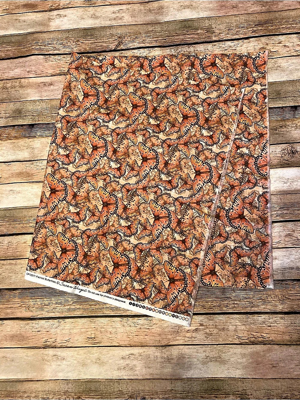 Susan Winget Packed Butterflies Orange & Brown Fabric Panel 35”X42” prewashed